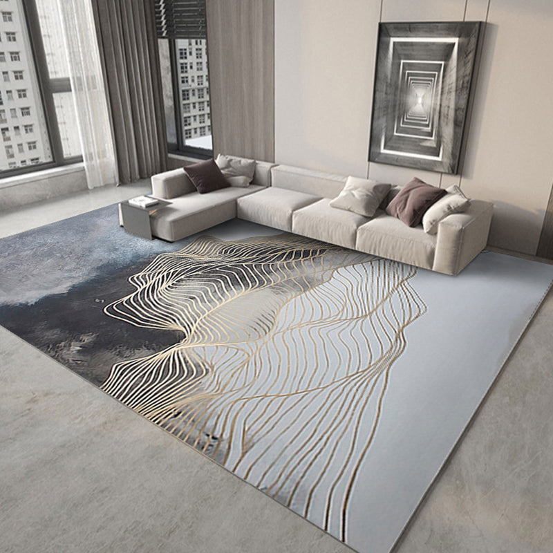 Abstract Living Room Rug Industrial Style Carpet Polyester Washable Area Rug