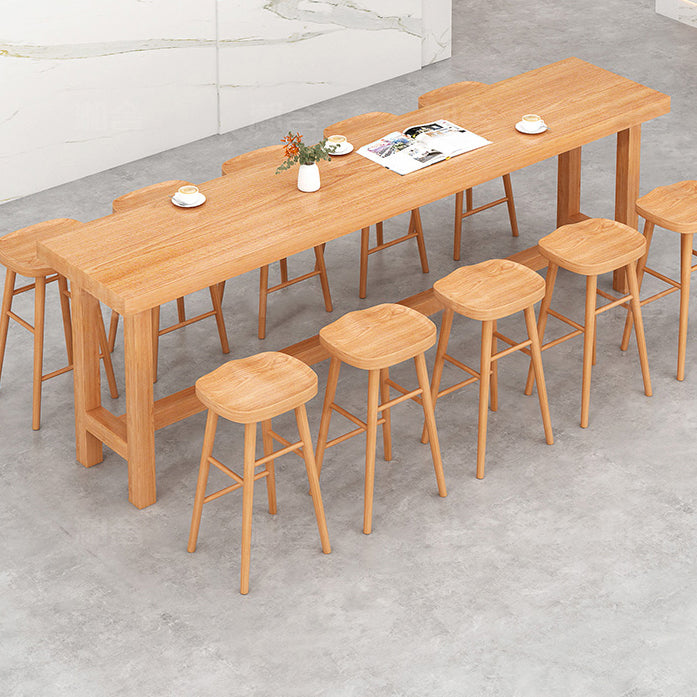 Modern Beige Wood Bar Dining Table Rectangle Indoor Bistro Table with Footrest