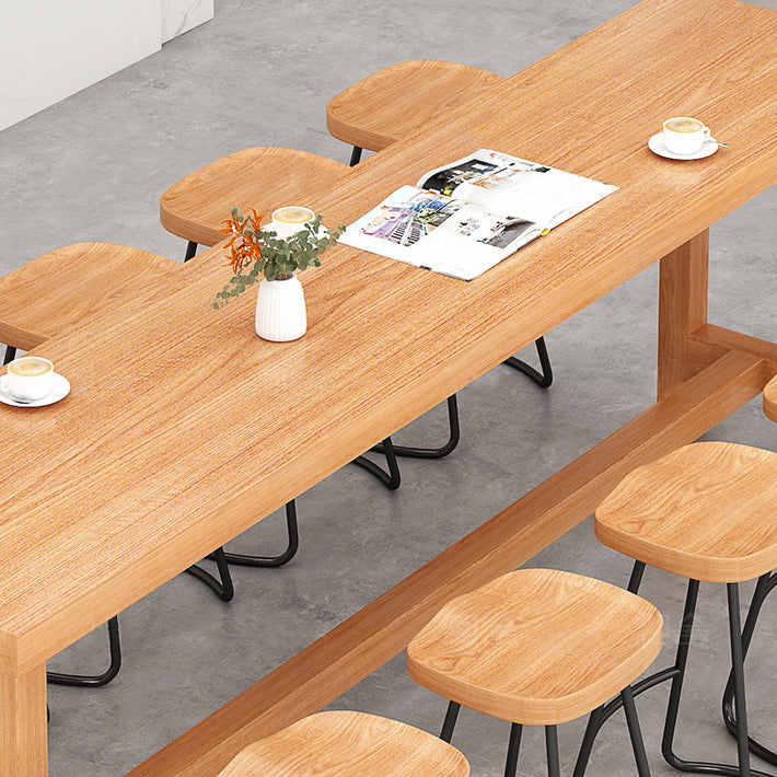 Modern Beige Wood Bar Dining Table Rectangle Indoor Bistro Table with Footrest