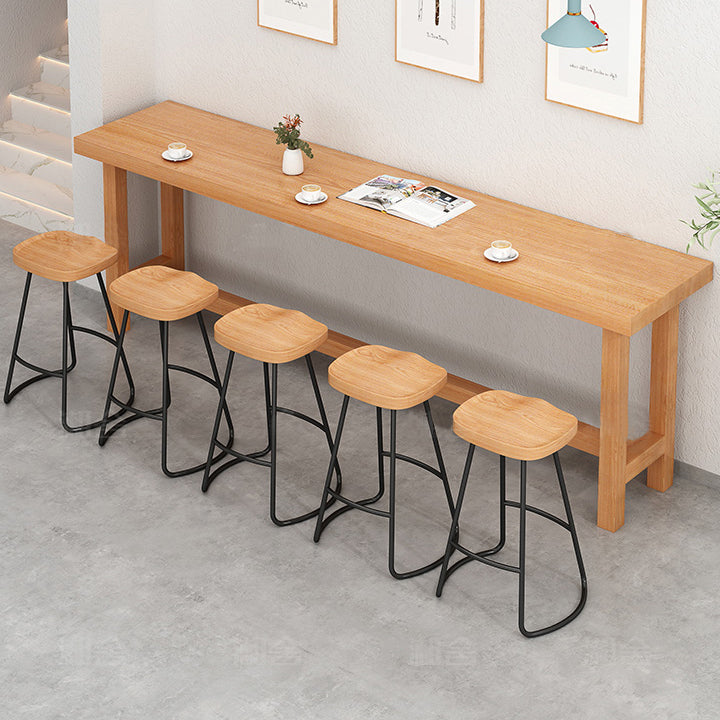 Modern Beige Wood Bar Dining Table Rectangle Indoor Bistro Table with Footrest