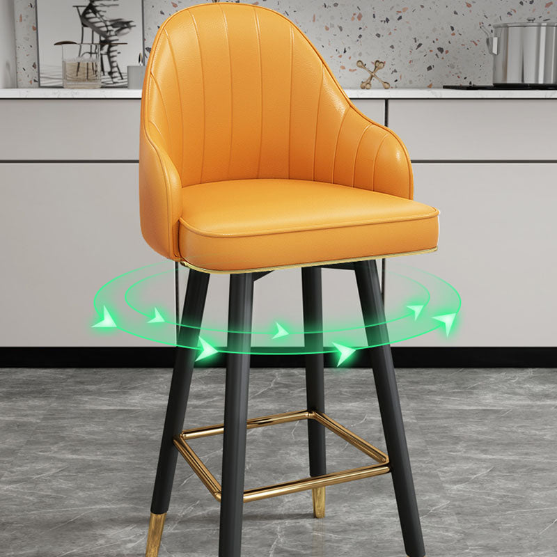Scandinavian Armed Swivel Barstool Matte Finish Leather Stool
