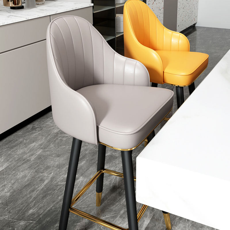 Scandinavian Armed Swivel Barstool Matte Finish Leather Stool