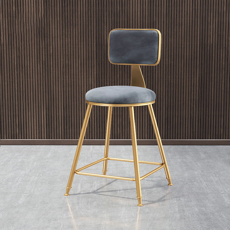 Nordic Style Backrest Counter Stool Iron Cafe Bar Stool with Cushion and Pedal