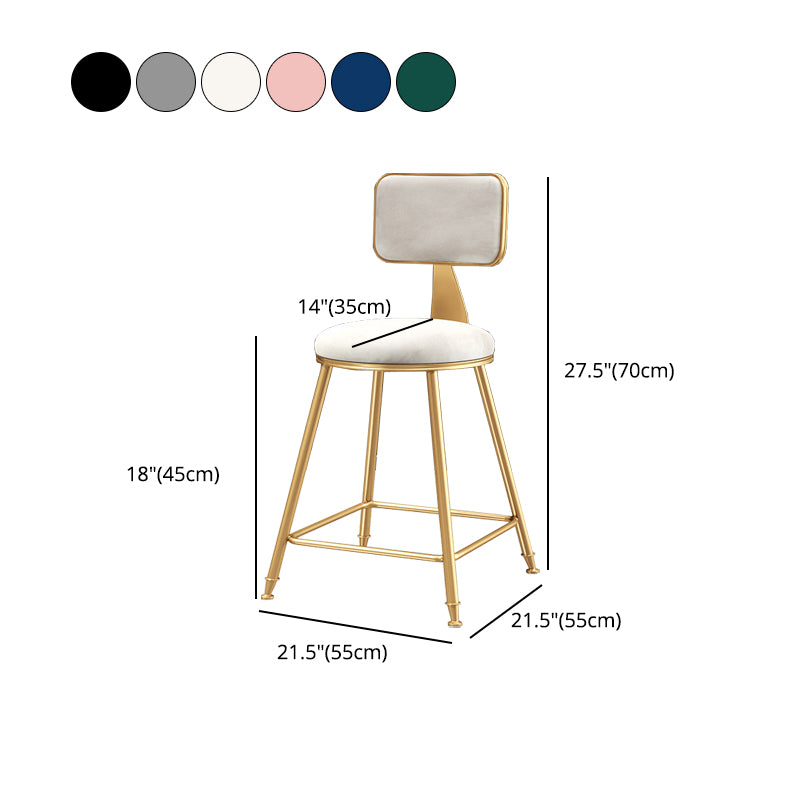 Nordic Style Backrest Counter Stool Iron Cafe Bar Stool with Cushion and Pedal