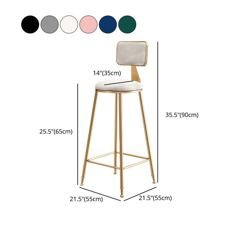 Nordic Style Backrest Counter Stool Iron Cafe Bar Stool with Cushion and Pedal