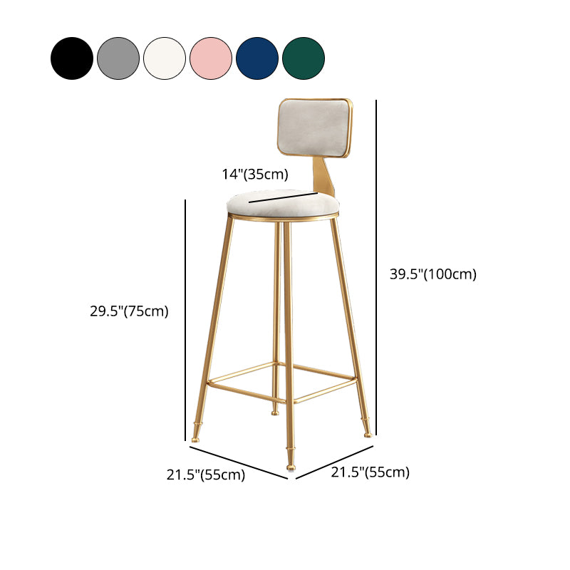 Nordic Style Backrest Counter Stool Iron Cafe Bar Stool with Cushion and Pedal