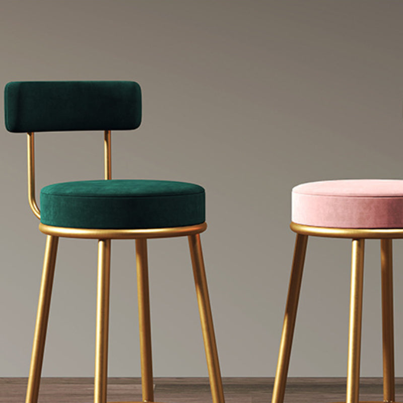 Nordic Armless Backrest Counter Stool Iron Cafe Bar Stool with Velvet Cushion and Pedal