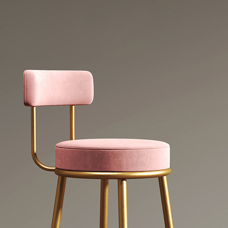 Nordic Armless Backrest Counter Stool Iron Cafe Bar Stool with Velvet Cushion and Pedal