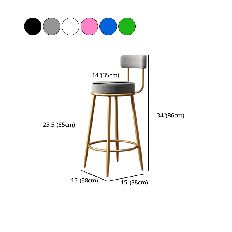 Nordic Armless Backrest Counter Stool Iron Cafe Bar Stool with Velvet Cushion and Pedal