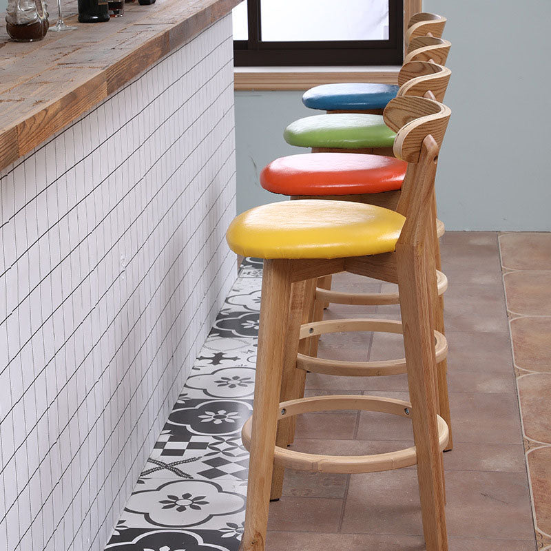 Scandinavian Rubberwood Coffee Shop Stool Footrest Upholstered Bar Stools