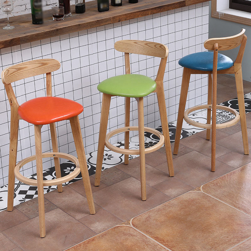 Scandinavian Rubberwood Coffee Shop Stool Footrest Upholstered Bar Stools