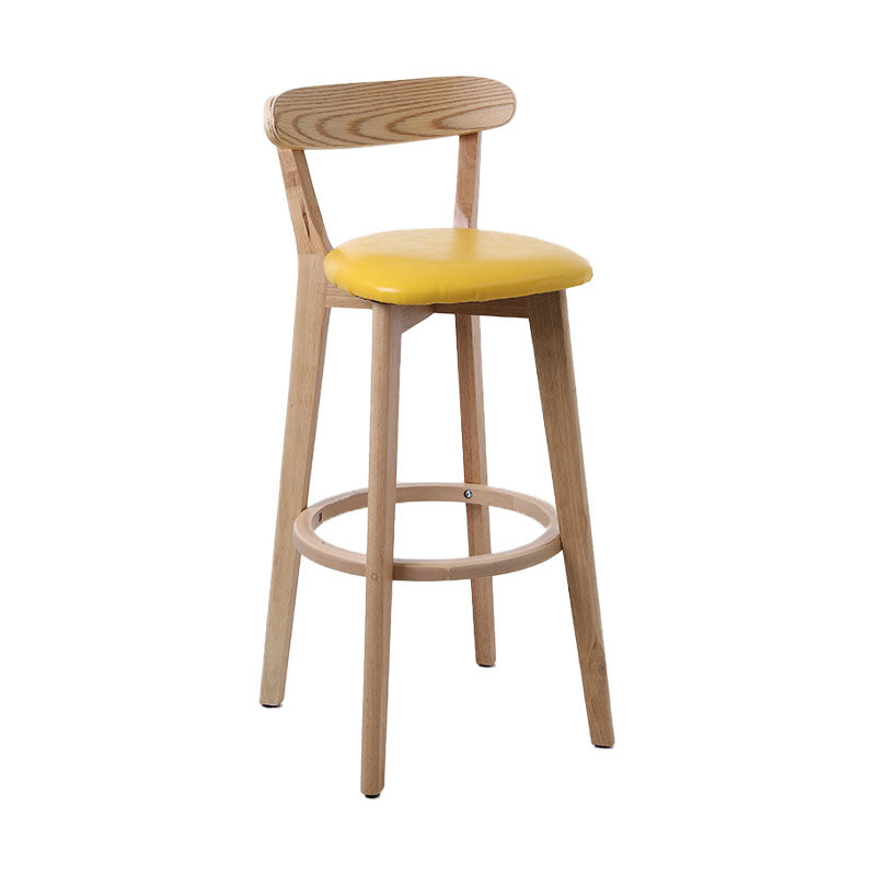 Scandinavian Rubberwood Coffee Shop Stool Footrest Upholstered Bar Stools