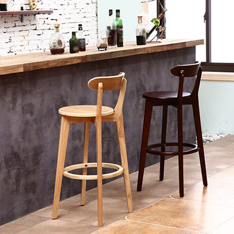 Scandinavian Rubberwood Coffee Shop Stool Footrest Upholstered Bar Stools