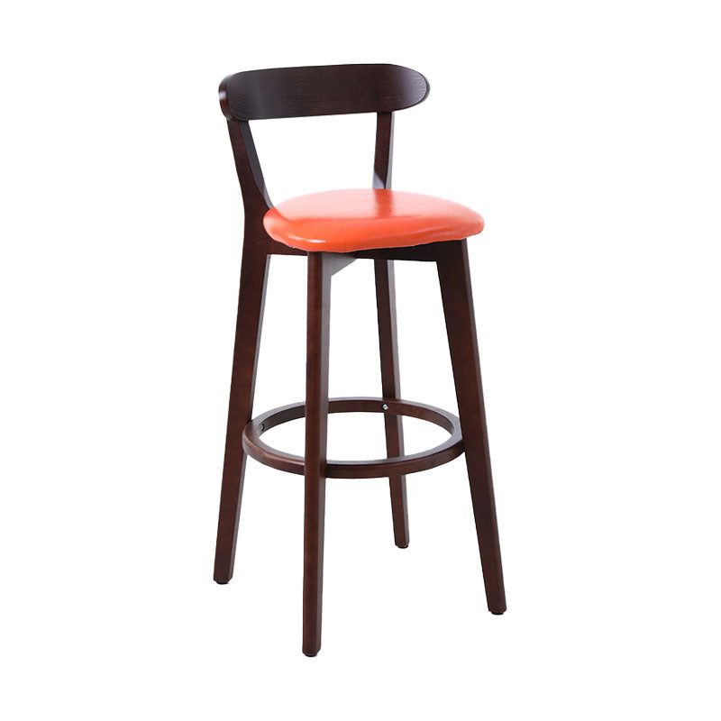 Scandinavian Rubberwood Coffee Shop Stool Footrest Upholstered Bar Stools
