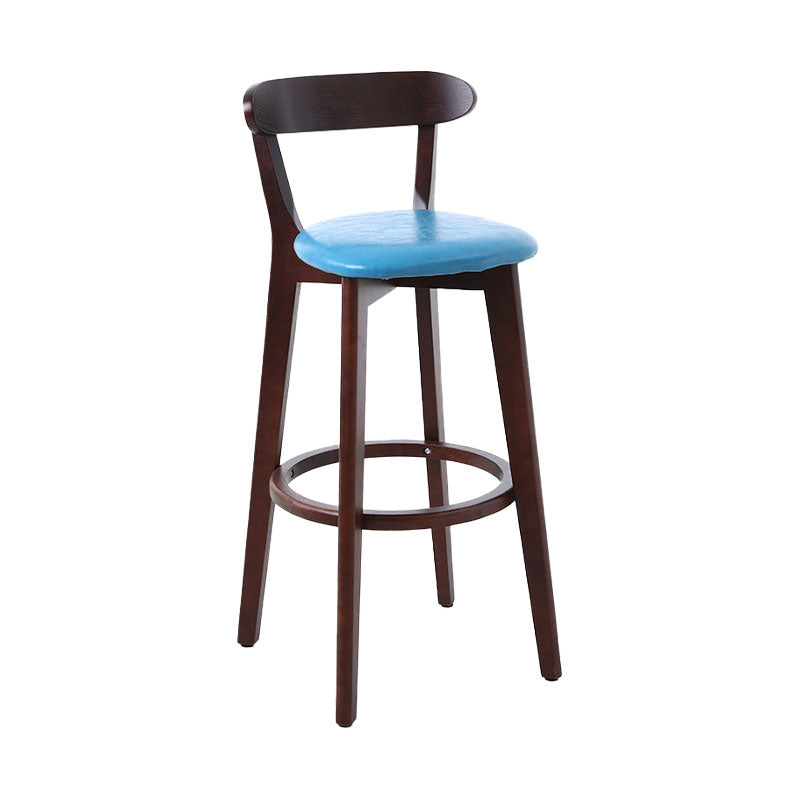 Scandinavian Rubberwood Coffee Shop Stool Footrest Upholstered Bar Stools