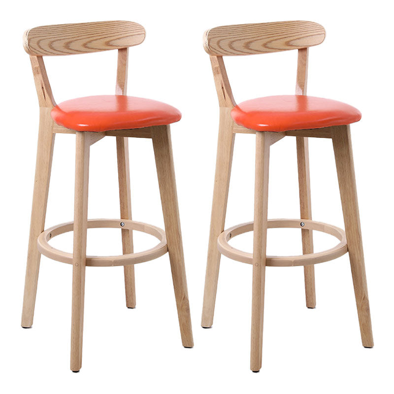 Scandinavian Rubberwood Coffee Shop Stool Footrest Upholstered Bar Stools