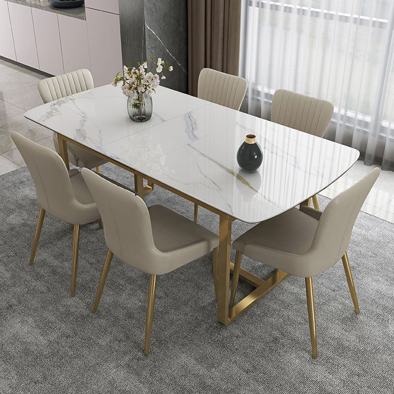 Glam 1/4/5/7 Pieces Dining Table Set with White Sintered Stone Top Scalable Dinette Set