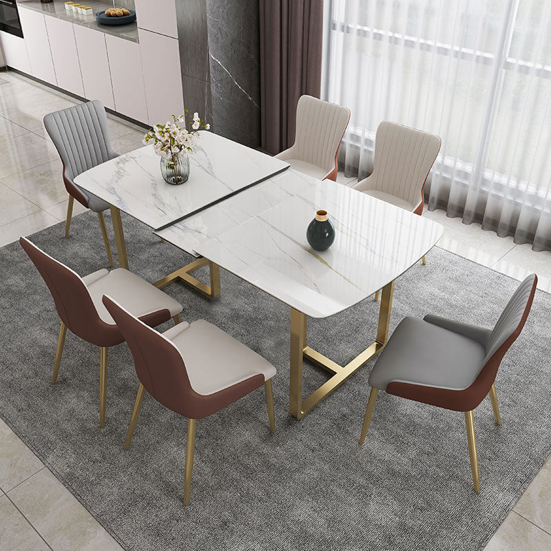 Glam 1/4/5/7 Pieces Dining Table Set with White Sintered Stone Top Scalable Dinette Set