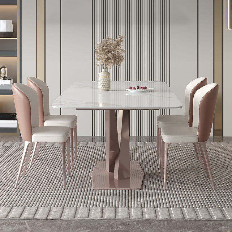 Modern 1/4/5/7 Pieces Silver Dining Table Set with Sintered Stone Top Scalable Dinette Set