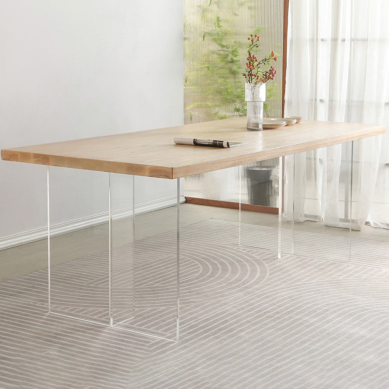 Modern 1/2/4 Pieces Rectangle Dining Table Set Ash Wood Dinette Set with Acrylic Base
