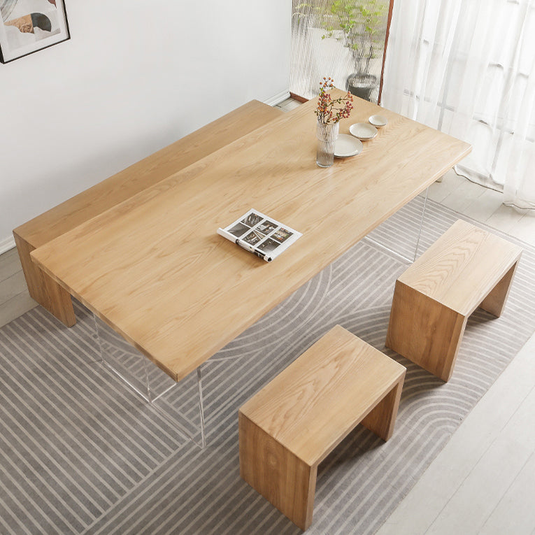 Modern 1/2/4 Pieces Rectangle Dining Table Set Ash Wood Dinette Set with Acrylic Base