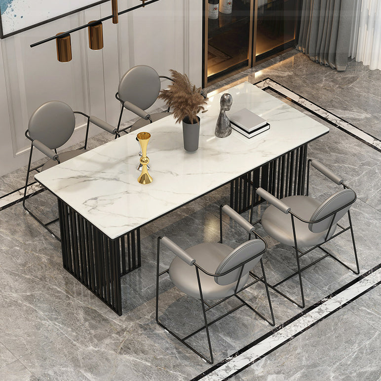 Luxury 1/5 Pieces Rectangle Dining Set Sintered Stone Dining Table with Leather Chairs