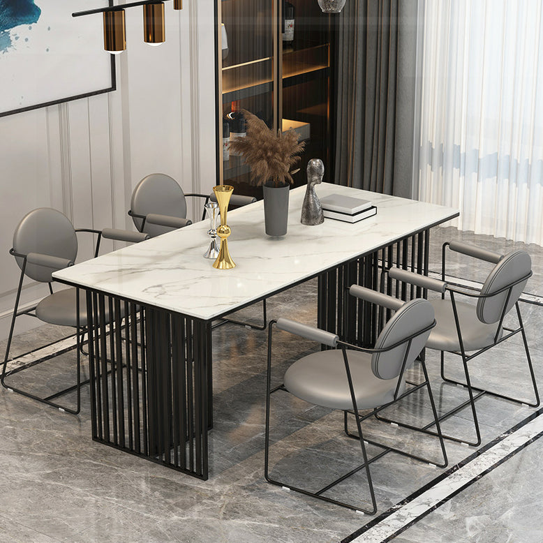 Luxury 1/5 Pieces Rectangle Dining Set Sintered Stone Dining Table with Leather Chairs