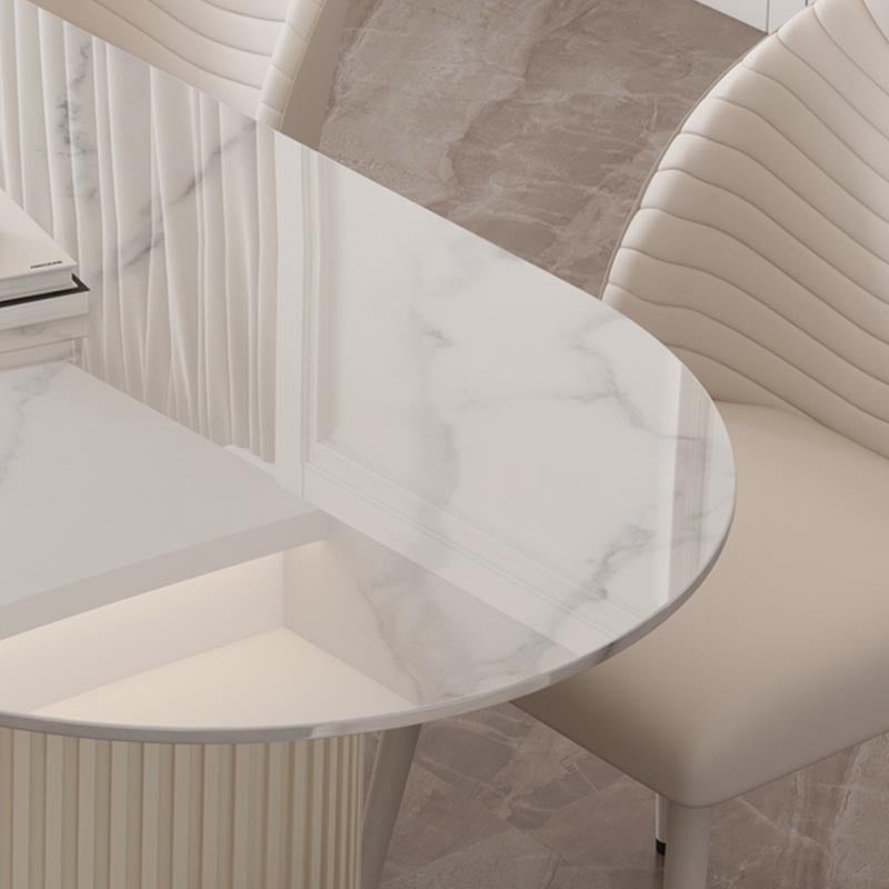 Metal Contemporary White Dining Table Marble Top Table with Double Pedestal
