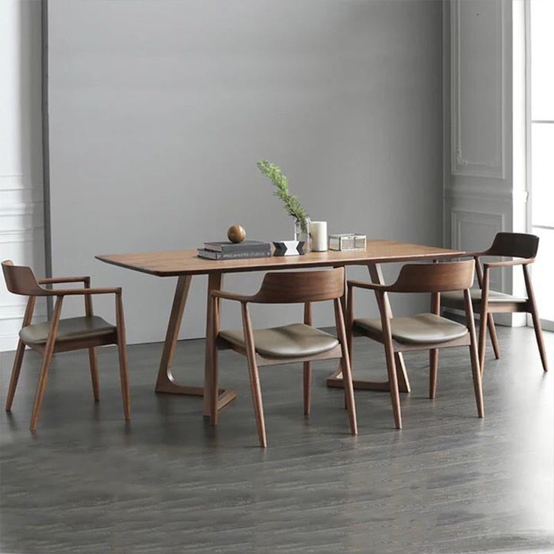 Rectangle Double Pedestal Modern Dining Table Pine Solid Wood Fixed Table