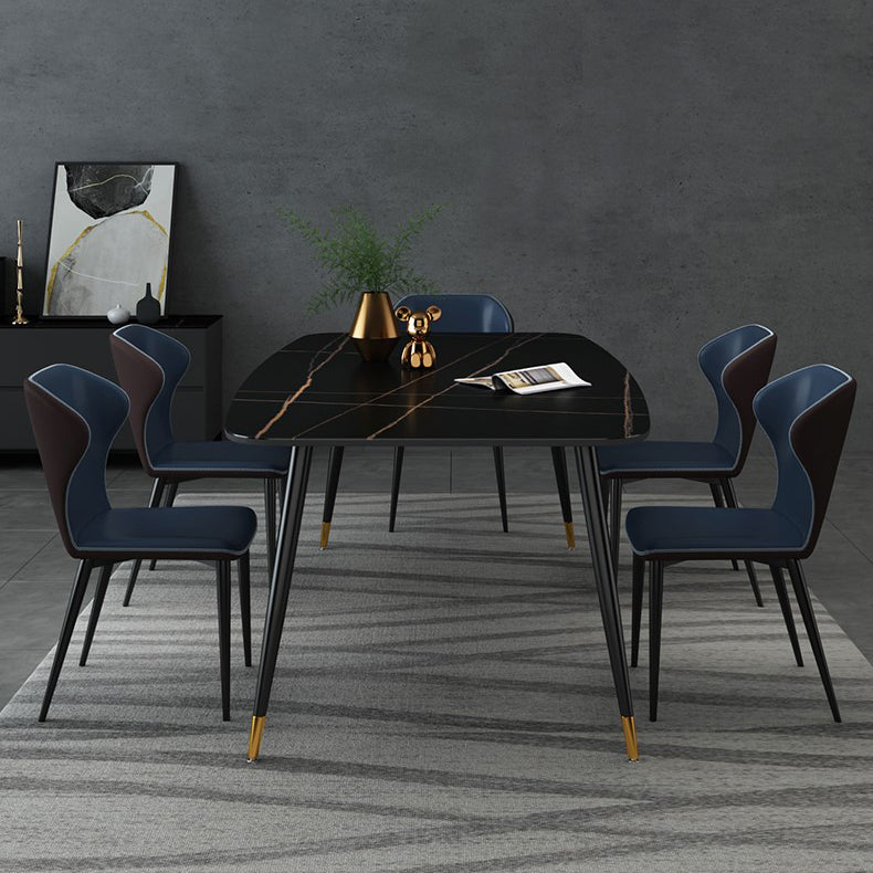 Industrial Style Stone Dining Table 4 Legs Dining Room Collection for Indoor