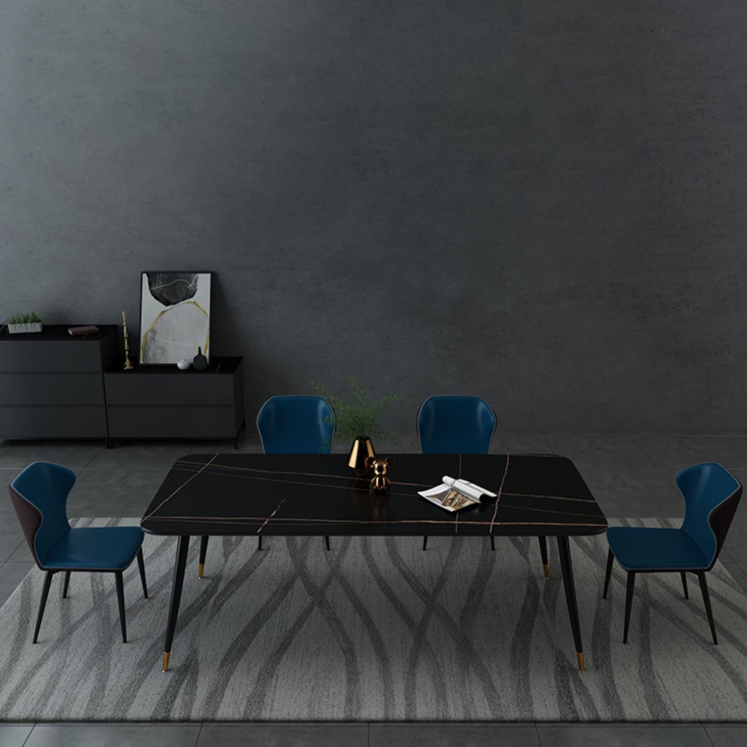 Industrial Style Stone Dining Table 4 Legs Dining Room Collection for Indoor