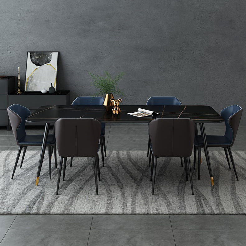 Industrial Style Stone Dining Table 4 Legs Dining Room Collection for Indoor