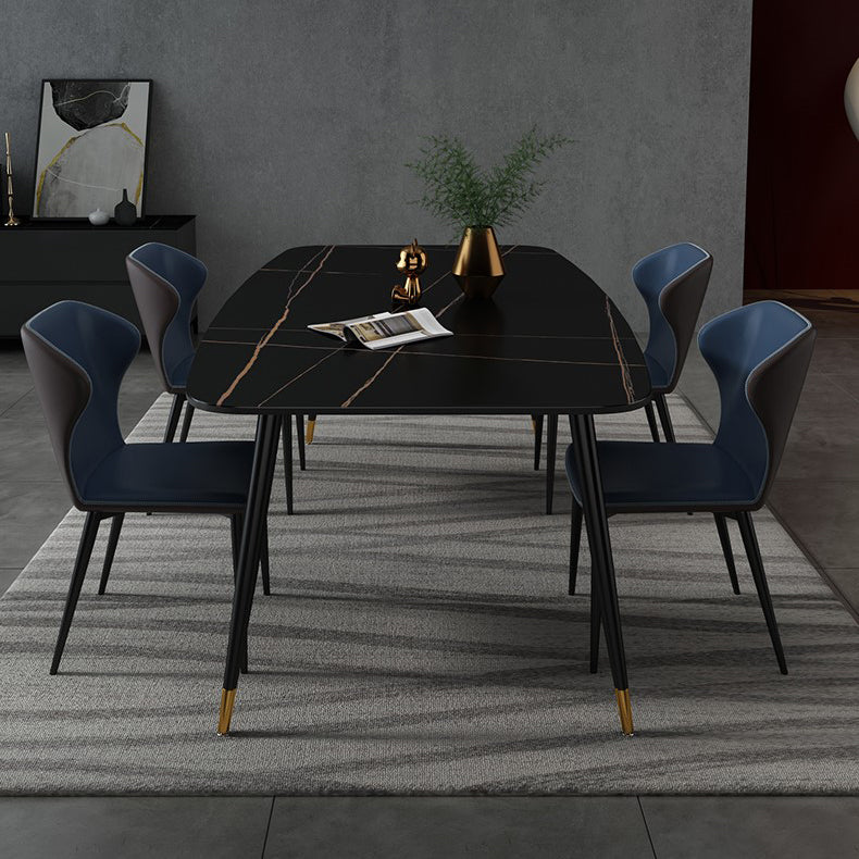 Industrial Style Stone Dining Table 4 Legs Dining Room Collection for Indoor