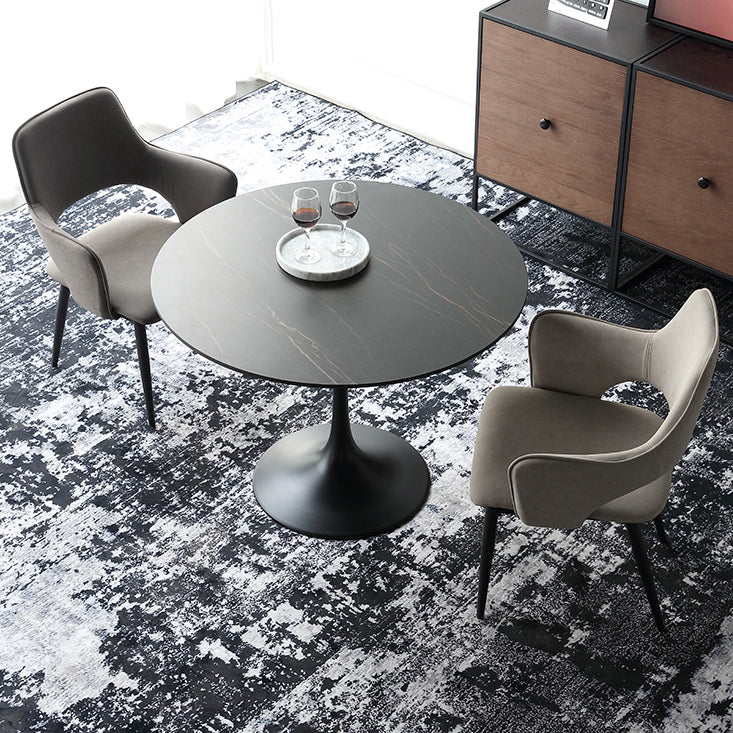 Metal Modern Round Indoor Table Black Sintered Stone Top Table for Dining Room