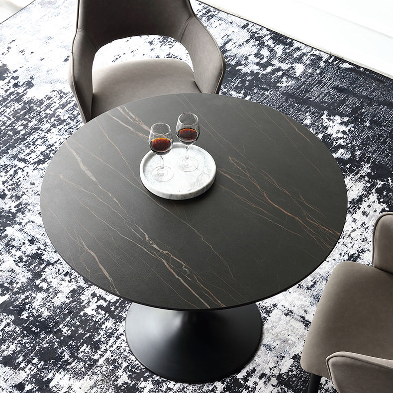 Metal Modern Round Indoor Table Black Sintered Stone Top Table for Dining Room