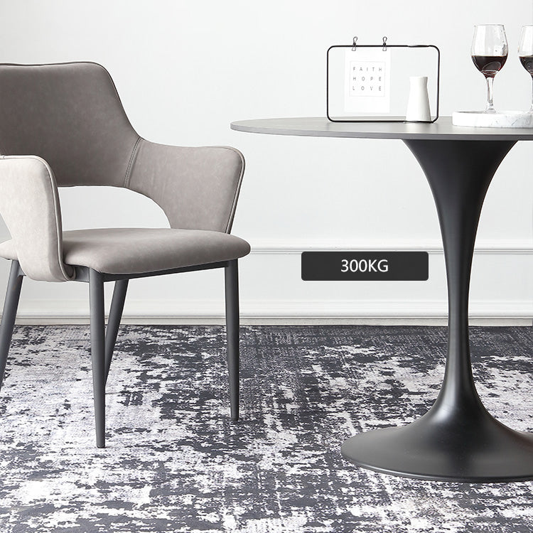Metal Modern Round Indoor Table Black Sintered Stone Top Table for Dining Room