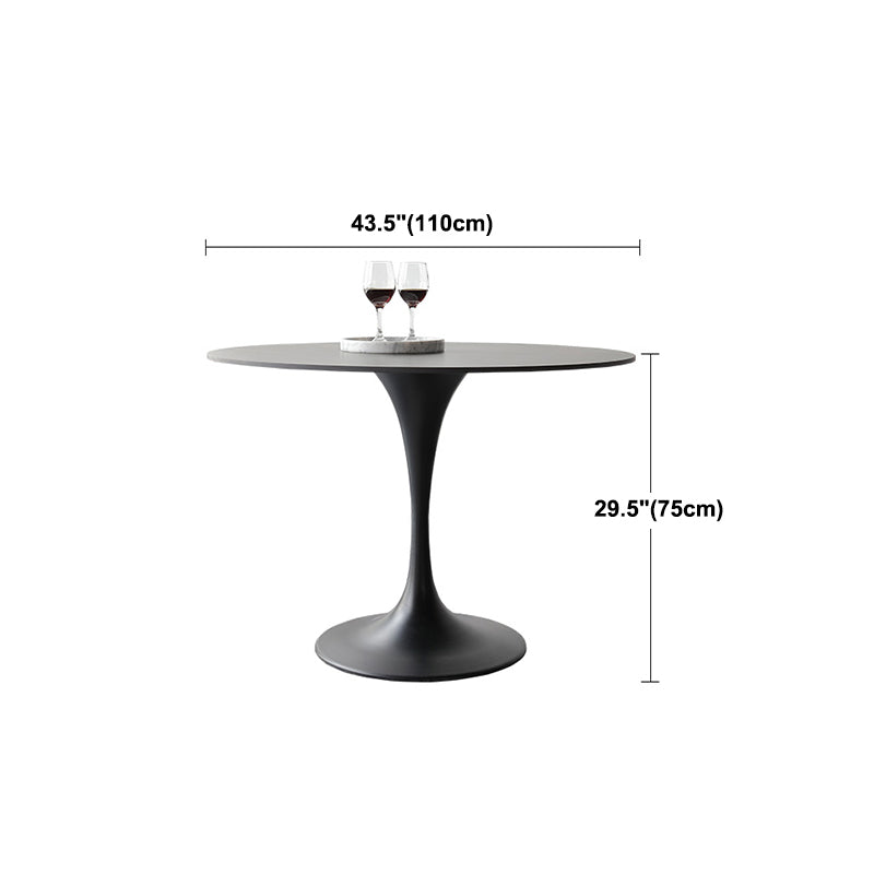 Metal Modern Round Indoor Table Black Sintered Stone Top Table for Dining Room