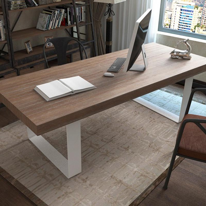 Rectangle Double Pedestal Luxury Dining Table Fixed Table with Pine Solid Wood