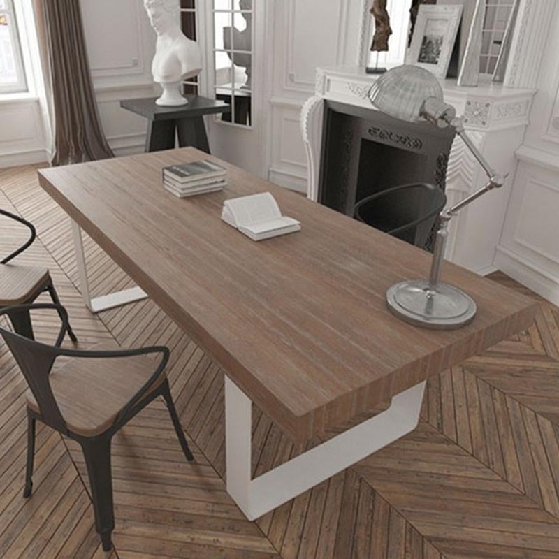 Rectangle Double Pedestal Luxury Dining Table Fixed Table with Pine Solid Wood