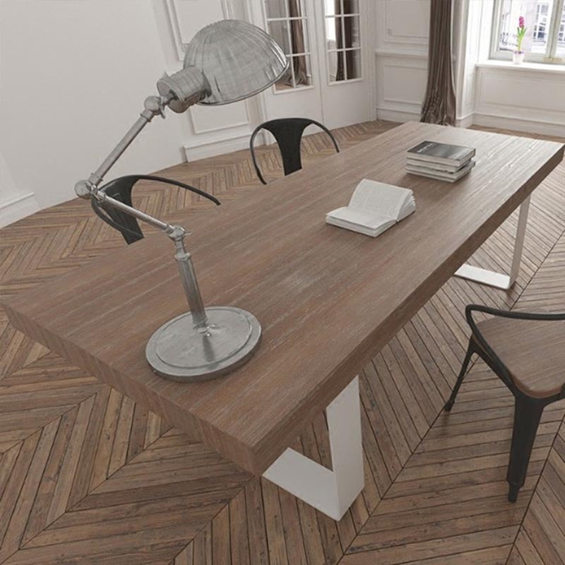Rectangle Double Pedestal Luxury Dining Table Fixed Table with Pine Solid Wood