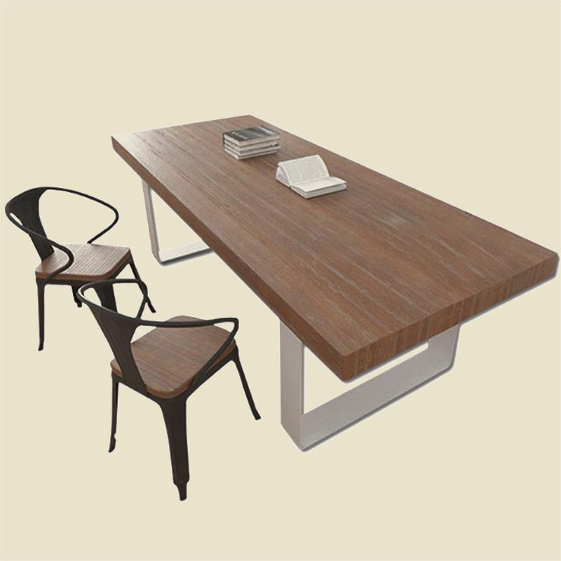 Rectangle Double Pedestal Luxury Dining Table Fixed Table with Pine Solid Wood