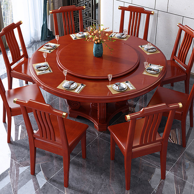 Round Solid Wood Dining Table Modern Turntable Furniture with Pedestal Base