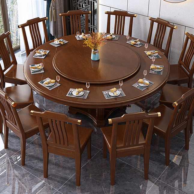 Round Solid Wood Dining Table Modern Turntable Furniture with Pedestal Base