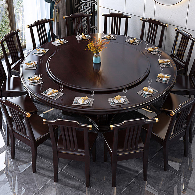 Round Solid Wood Dining Table Modern Turntable Furniture with Pedestal Base