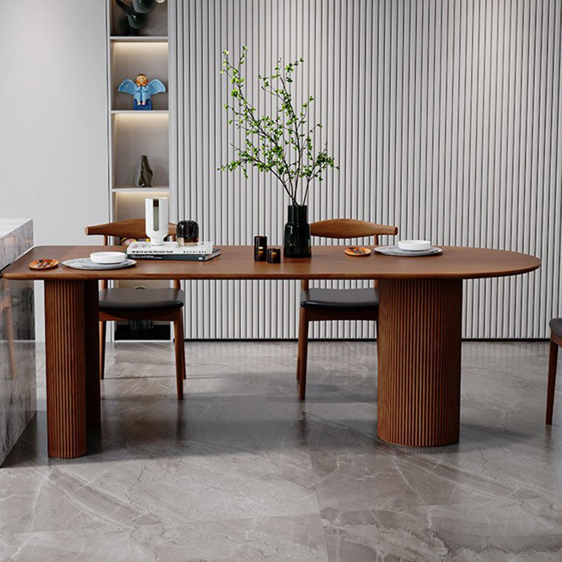 Free Form Wood Dining Table Natural and Walnut Dining Table with Pedestal Base