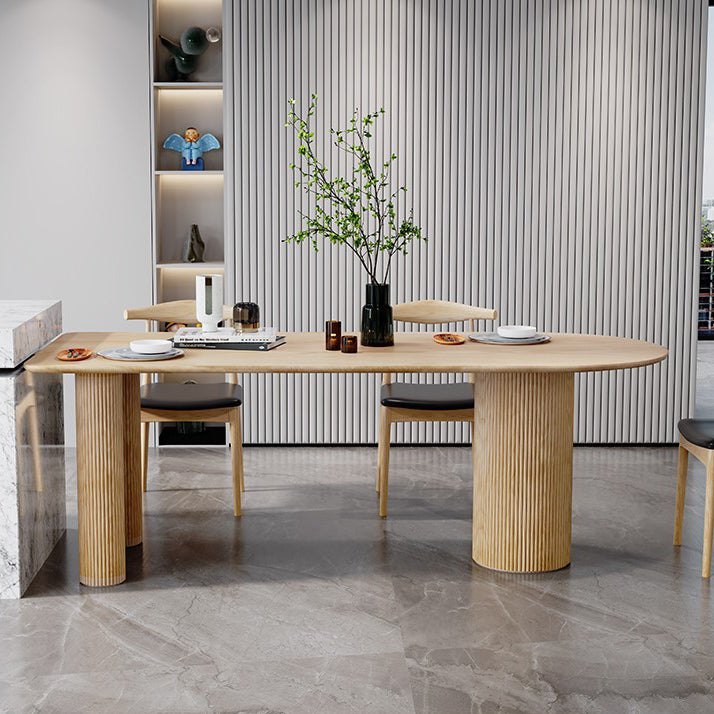 Free Form Wood Dining Table Natural and Walnut Dining Table with Pedestal Base
