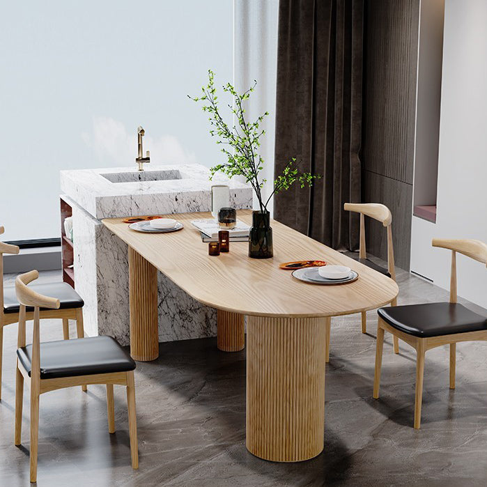 Free Form Wood Dining Table Natural and Walnut Dining Table with Pedestal Base
