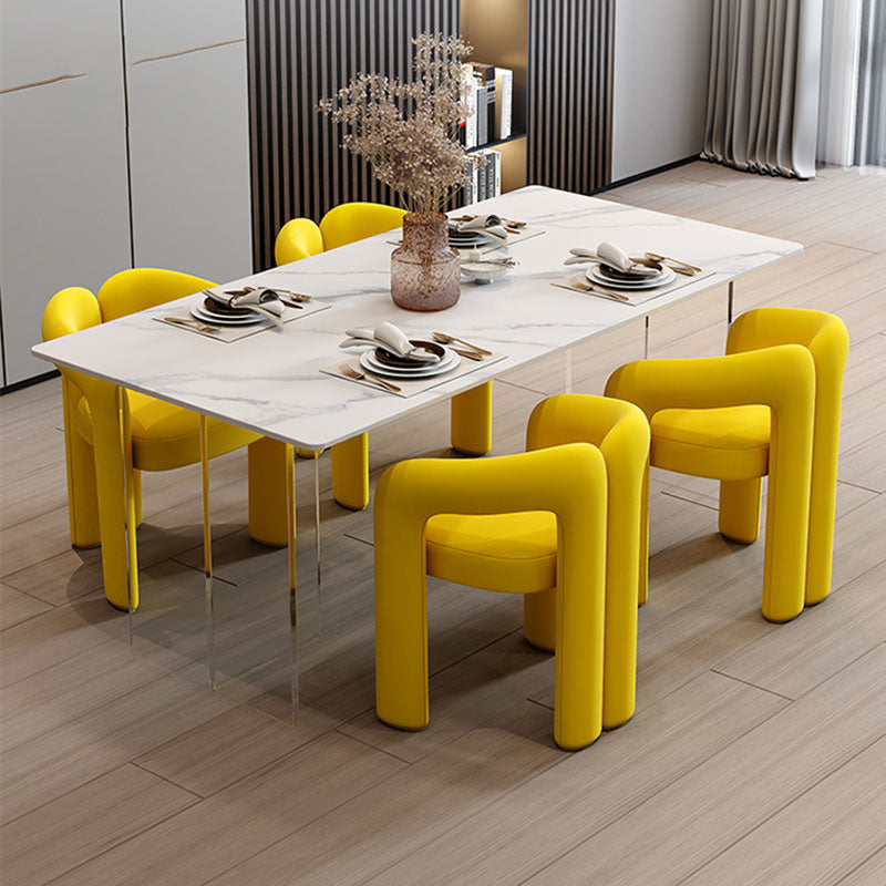 Minimalism Stone Table for Restaurant Rectangle Table with Acrylic Pedestal
