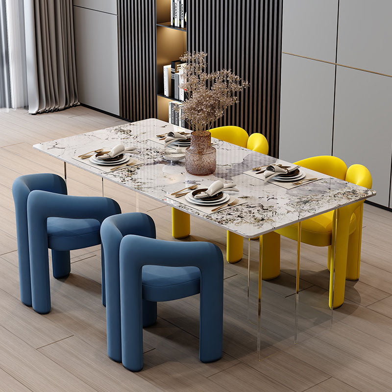 Minimalism Stone Table for Restaurant Rectangle Table with Acrylic Pedestal