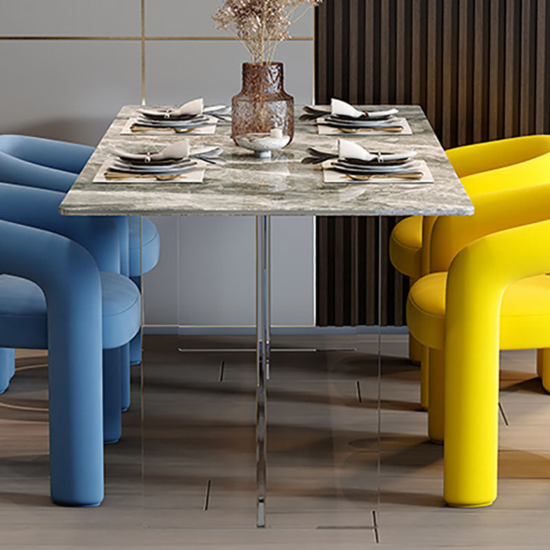 Minimalism Stone Table for Restaurant Rectangle Table with Acrylic Pedestal